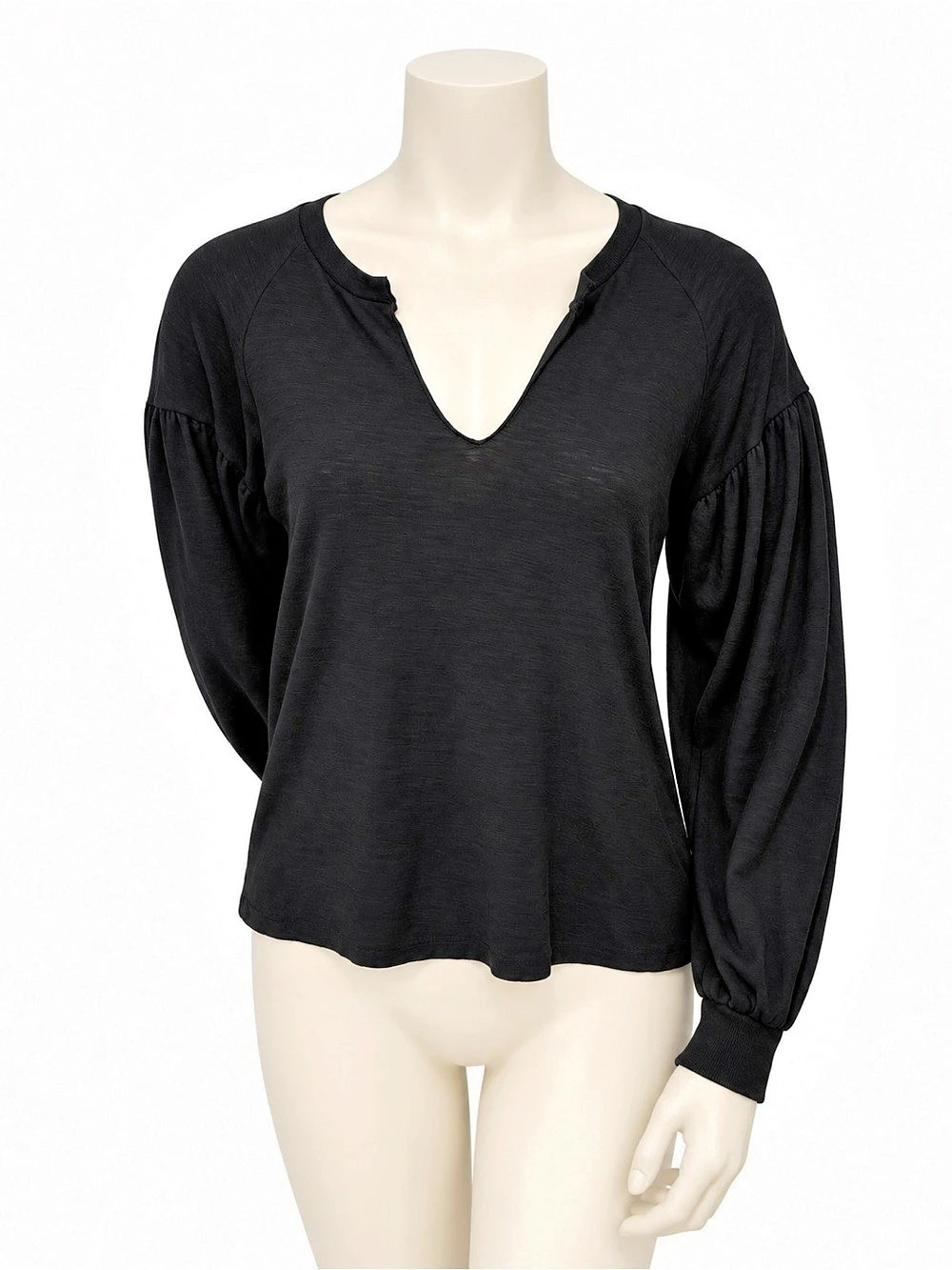 Nation LTD Perfectly Undone Pima Cotton Balloon Sleeve Top in Black Size Small